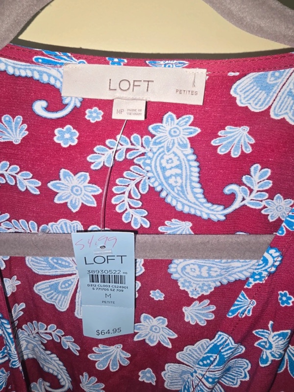 LOFT Burgundy Wrap Blouse with Light Blue Floral Print - Picture 2 of 5